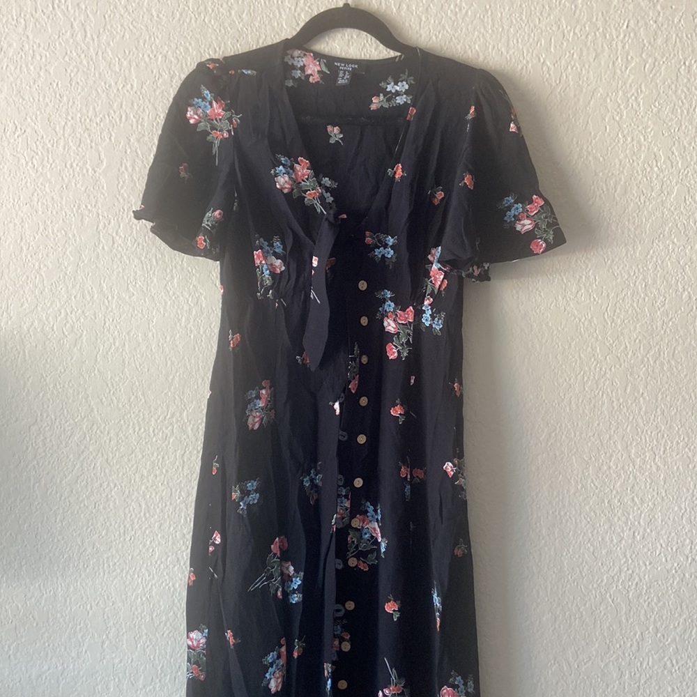 ASOS New Look Black Floral Tie Front Midi Maxi Dress size 4 / small - Picture 6 of 10